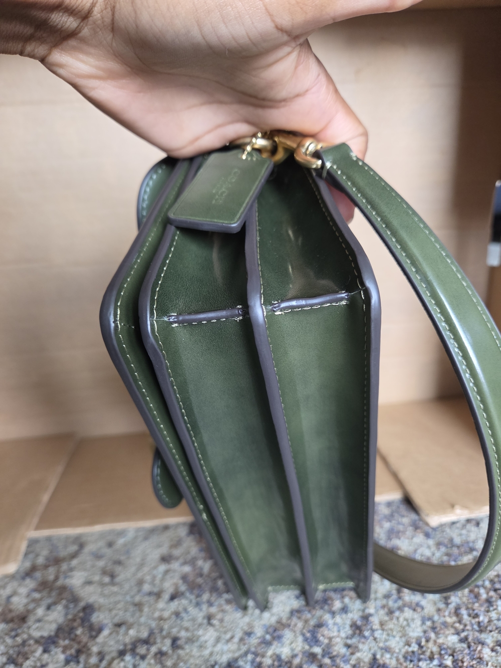 Coach Olive Green Spazzolato Leather Tabby 26 Shoulder Bag with Brass Hardware - Picture 11 of 16